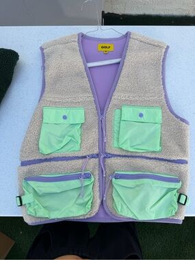 GOLF WANG Sherpa Utility Vest in Lavender and Mint